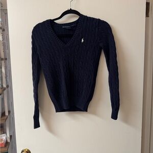 Ralph Lauren Sport • V-Neck Cable Knit Sweater • Navy Blue • S